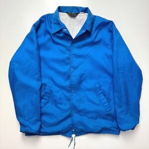 Vintage JCPenney Blue Snap Drawstring Coach Jacket Lined Windbreaker Size M